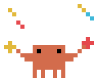 A Clawd jumping and cheering with pom-poms