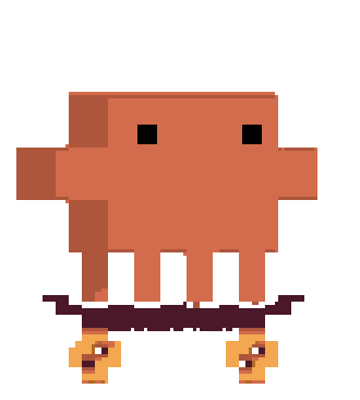 Jamie as a pixel Clawd riding a skateboard